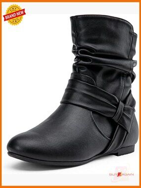 Slouch Ankle Boots Low Heel Zipper Faux Suede Flat Work Boots